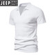 JEEP SPIRIT男士高端短袖2025夏季翻領(lǐng)純色復(fù)古棉個性潮流V領(lǐng)T恤男修身體恤衫 白色 2XL 160-170斤