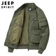JEEP SPIRIT吉普飛行夾克外套男士春秋季美式上衣男士棒球領(lǐng)男裝 軍綠 2XL 