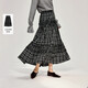 茵曼（INMAN）茵曼復古花邊拼接格紋半身裙2026春女裝新款高腰大擺長(cháng)裙 黑白格 M