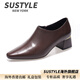 SUSTYLE國際高端品牌女裝2025冬季新款皮鞋女真皮中跟深口尖頭軟皮粗跟 棕色 40