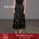 ERDOS 春夏桑蠶絲A字裙花卉印花修身顯瘦精致知性女半身裙 黑 L 165/72A