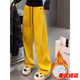 芭瑾圖加絨加厚運動(dòng)褲休閑闊腿褲2024秋冬寬松顯瘦大碼百搭抽繩彎刀衛褲 黃色 加絨 加厚 4XL 181-200斤