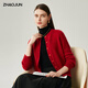 兆君2025秋冬加厚絞花羊絨衫女圓領(lǐng)開(kāi)衫外套針織上衣 海棠紅 2XL