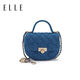 ELLE女包新款頭層牛皮迷你馬鞍手提單肩斜挎包包新年情人節禮物24051 牛仔藍 迷你包
