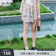 謎底格紋短褲女2025夏新款復古文藝百搭松緊腰寬松褲子256MK6271 棕綠格 L
