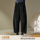 日著(zhù)原創(chuàng  )設計牛仔燈芯絨寬松休閑褲2024冬季新款復古水洗九分褲女 月夜黑 常規 M