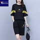 啄木鳥(niǎo)大碼時(shí)尚運動(dòng)休閑套裝女2025夏季新款印花衛衣五分褲短褲兩件套潮 黃色 XL【115-135斤】