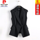 皮爾卡丹（pierre cardin）23年新款春秋新款韓版馬夾女夏收腰百搭無(wú)袖短款西裝馬甲女修身顯 3XL 黑色