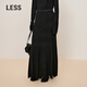 LESS冬季優(yōu)雅魚(yú)尾裙休閑氣質(zhì)綿羊毛松緊腰針織半身裙子2OAD11260 001本黑 L