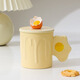 餐將軍荷包蛋創(chuàng  )意馬克杯 可愛(ài)煎蛋奶乎乎陶瓷帶蓋勺子杯子牛奶咖啡水杯 黃色荷包水杯（杯+蓋+勺）