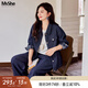 MsShe【仿牛仔套裝】大碼女裝2025秋裝胖mm格紋拼接外套闊腿長(zhǎng)褲 【襯衫+褲子】藏青藍(lán)色現(xiàn)貨 2XL
