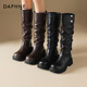 達芙妮爆款靴子女長(cháng)筒靴新款秋冬季厚底增高復古美拉德褶皺堆堆靴騎士靴 棕色 37 (235mm) 標準碼