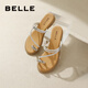 百麗（Belle）時尚夾腳人字拖女商場同款水鉆休閑拖鞋3CQ30BT4 銀色 36 (230mm)