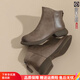 大東秘語(yǔ)馬丁靴女華耐復古短靴軟底防滑高端女靴洋氣顯瘦百搭短靴單鞋 棕色絨里 40