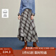 茵曼（INMAN）2025秋冬女裝新款復(fù)古不規(guī)則格紋半身裙抽繩高腰顯瘦A字裙 灰咖色 L