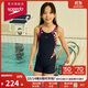 速比濤（Speedo）兒童泳衣數碼印花防曬抗氯平角連體泳衣女童 深藍色/粉色 34
