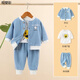 嬰兒秋季衣服男寶一歲半寶寶春秋季三件套嬰幼兒中小童套裝男女童最新款超萌外穿春裝衣服02 藍色字母熊上衣+白T恤+褲子 80碼建議6個(gè)月-1歲