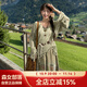 森女部落原創(chuàng  )波西米亞風(fēng)鏤空流蘇上衣半身裙初秋新款女裝 綠色上衣（單件） L