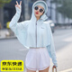 QBILY防曬面罩冰絲防曬面罩女士遮陽(yáng)面罩一體頸部遮臉?lè )雷贤饩€(xiàn)口罩上衣 防曬衣-天藍色（90-130斤）