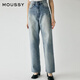moussy早春新款水洗直筒休閑牛仔褲010HSS11-0330 110藍(lán)色 M 10026