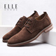 ELLE HOMME反絨休閑皮鞋男英倫翻毛皮男鞋商務(wù)軟底增高牛津鞋新款送男友 黃棕色YC9A593168 41