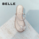 百麗（Belle）夾腳人字拖女商場同款水鉆休閑拖鞋A9J1DBL4 銀色-平跟款 36 (230mm)