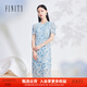 菲妮迪（FINITY）夏季休閑圓領(lǐng)短袖透氣親膚百搭顯瘦印花中長款連衣裙 花色 M