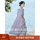 茵曼（INMAN）七七同款連衣裙2025夏女裝新款田園純棉提花方領(lǐng)A字泡泡袖蛋糕裙 紫色 100%棉 里料:100%聚酯纖維 M