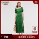 歌莉婭真絲連衣裙女2025新款高端桑蠶絲波點(diǎn)開(kāi)衩泡泡袖裙子1E5R4K5NC 92D綠底波點(diǎn)印花 XL