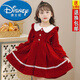 迪士尼（Disney）2025新款小女孩公主裙兒童裝加絨加厚款甜美氣質(zhì)小裙子女童連衣裙 紅色(加絨款) 140 cm