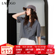 LAGOGO格雷灰珠片愛心字母短袖T恤女拉谷谷2025年春新款圓領(lǐng)上衣 深灰色 M