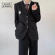 木村叔木村叔dk日系制服西裝外套男士春季中長款西服紺色西服男西服套裝 黑色西服套裝（褲子+西服）MCS M