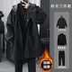 gxmy中長(cháng)款夾克外套男士休閑套裝秋冬季青少年痞帥氣衣服男裝三件套 黑色外套+黑色毛衣+常規小西褲 XL 【建議125-140斤