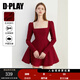 DPLAY2025秋季新款紅色連衣裙女時(shí)尚氣質(zhì)法式禮服裙子長(cháng)袖短裙 果醬紅 M