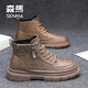 森馬（senma）男鞋冬季高幫馬丁靴英倫復古休閑皮鞋男士厚底增高防滑 卡其/多人選擇【旗艦版】 42