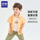 羅蒙黃色格子襯衫兩件套夏季短袖襯衫套裝男童衣服帥休閑童裝寶寶 格子兩件套襯衫+短褲 100