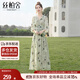 絲柏舍印花連衣裙2025春夏新款女裝V領(lǐng)七分袖高腰度假風(fēng)大擺裙