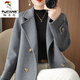 啄木鳥(niǎo)2026秋冬新款雙面呢大衣毛呢外套女短款小個(gè)子寬松外搭西裝領(lǐng)子潮 灰色 L
