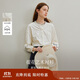 茵曼100棉荷葉領(lǐng)提花襯衫2025秋季女裝新款長(cháng)袖上衣 杏色 L