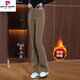 皮爾卡丹加絨微喇褲女冬季新款歐棉絨女褲高腰顯瘦休閑褲馬蹄喇叭褲 卡其色北極絨 26/s80-95斤