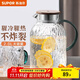 蘇泊爾（SUPOR）冷水壺涼水壺玻璃耐高溫家用大容量冷泡果汁花茶壺水杯茶壺套裝 鼓形耐熱玻璃壺 2L