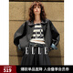 ELLE格紋撞色拼接翻領(lǐng)短外套女2025秋季新款時(shí)尚設計感夾克上衣 藏青 L