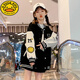 G.duck小黃鴨女生秋裝女款英文棒球服女孩大童初中生學(xué)生春秋款女款外套 黑色 160 cm