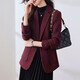 皮爾卡丹（pierre cardin）毛呢西裝外套女春秋2026新款韓版修身感女士酒紅色西服上衣厚 酒紅色西裝單件 酒紅色西裝單件 4XL 建議146-155斤