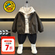 G.DUCKKIDS小黃鴨男童外套春秋2025新款兒童皮衣夾克衛衣兩件套寶寶帥氣衣服 棕色 90 建議1~2歲【 80-90cm】cm
