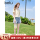 百圖betu女裝2025夏季新款襯衫泡泡袖刺繡提花后領(lǐng)綁帶短袖女2506T27 淺黃 S