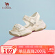 駱駝（CAMEL）動(dòng)感風(fēng)織帶細閃車(chē)縫線(xiàn)魔術(shù)貼松糕底運動(dòng)涼鞋 L23M504136 米色 36