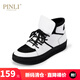 PINLI品立男鞋子秋冬新款男士潮流系帶高幫休閑鞋B2032246 黑白 39