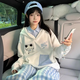 麓格立 衛衣女春秋季新款ins風(fēng)假兩件連帽衛衣學(xué)院風(fēng)休閑百搭設計感上衣 貓咪藍格衛衣【L】