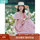 茵曼波浪邊袖連衣裙2025夏女裝新品松緊腰大A擺蛋糕公主裙子 藕粉色 -K18322386H1 M